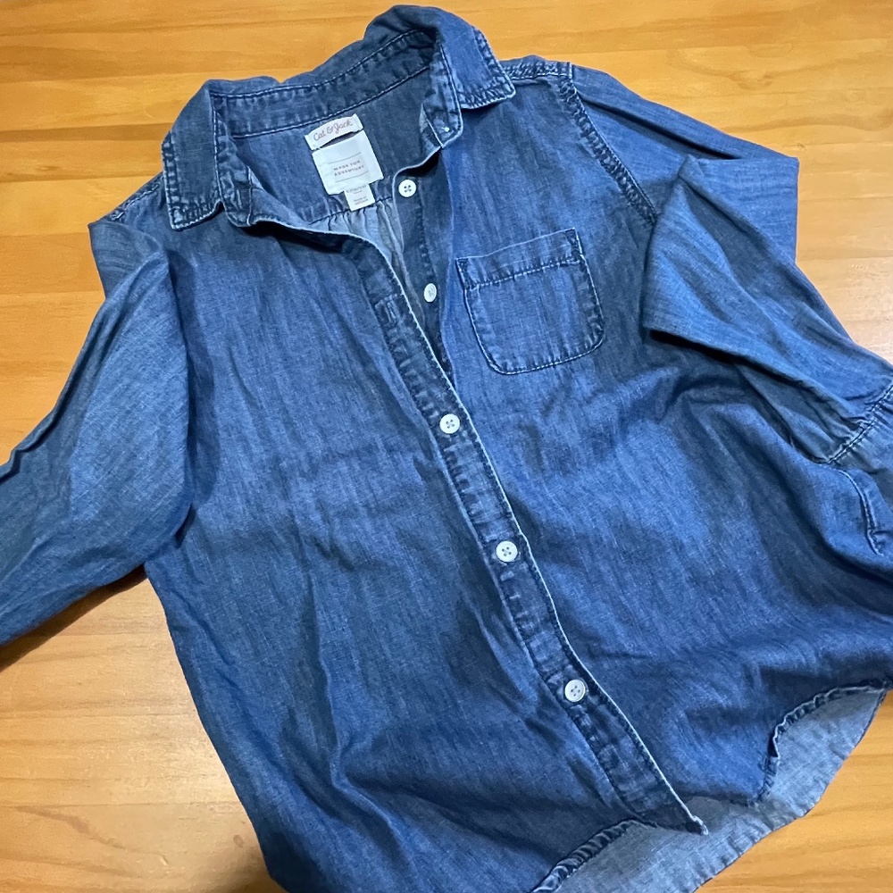 Cat & Jack Girl's blue denim button-front shirt size 10-12